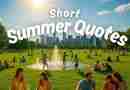 Ai-generated image of people in a park enjoying a summer day with the text "short summer quotes" over the top