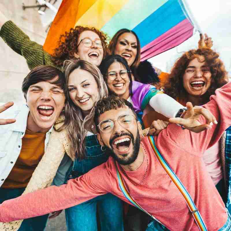A supportive friend group providing emotional support and celebrating.