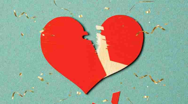 A broken heart with exploding confetti around it signifying someone having a divorce party to commemorate the end of their marriage.