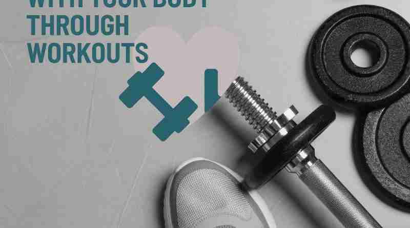 Healing After Trauma: Reconnecting With Your Body Through Workouts on a grey background with workout shoes and and weights in the lower corner.