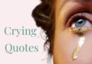 A woman with gold tears streaming from her blue eyes. The words "crying quotes" appear on a pink background.
