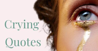 A woman with gold tears streaming from her blue eyes. The words "crying quotes" appear on a pink background.
