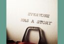 The words "Everyone has a story" appear on typeset font on a piece of paper still in the typewriter.