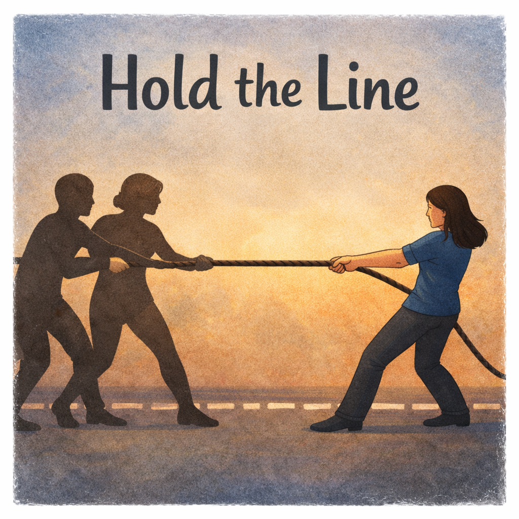 Learning to Set Boundaries at 42 (and Why It Took Me So Long) 4 An image of people playing tug-of-war, with the words Hold the Line. This is often a common feeling when learning to set a boundary.