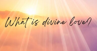 A photo of light breaking across a sun rise. "What is divine love?" appears in the clouds.